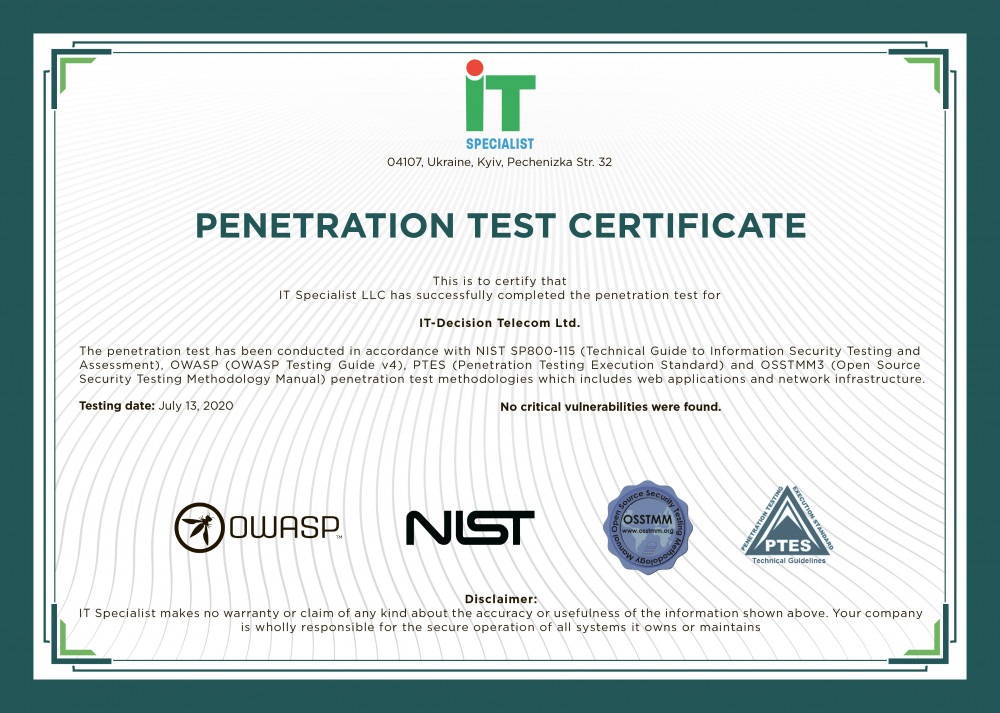 ¡ITD Telecom ha superado con éxito el PENTest!