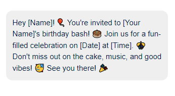 Birthday party invite text