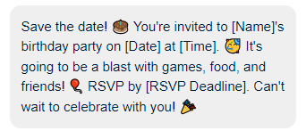 Birthday party invite text