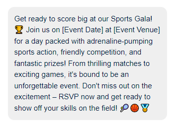 Sports gala invitation text