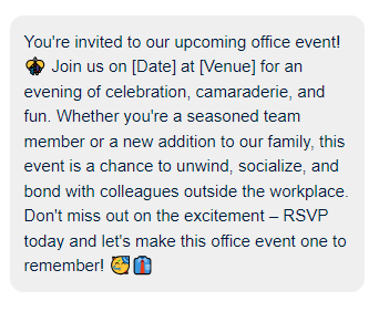 Office event text template